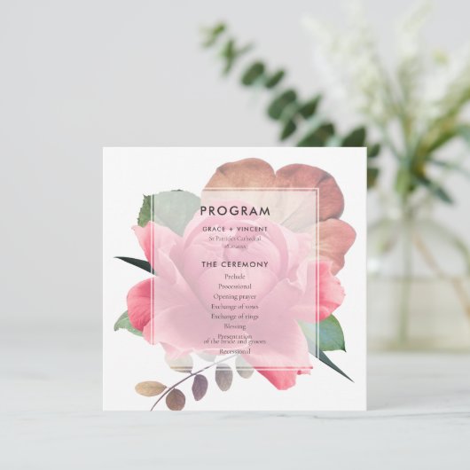 Elegant roos bruiloft programma (Staand voorkant)