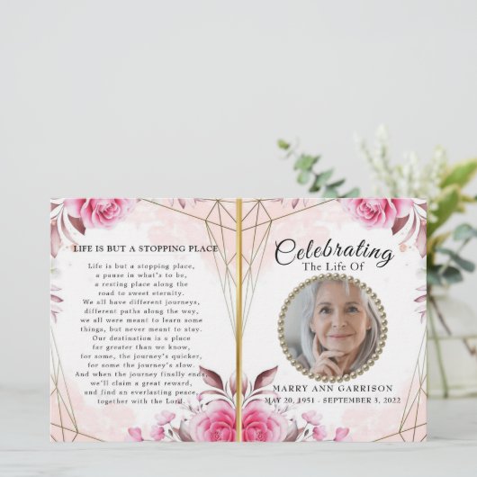 Elegant Roos Celebration of Life Programme (Staand voorkant)