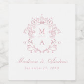 Elegant Roos Chinoiserie Crest Monogram Huwelijk Wijn Etiket (Enkel label)