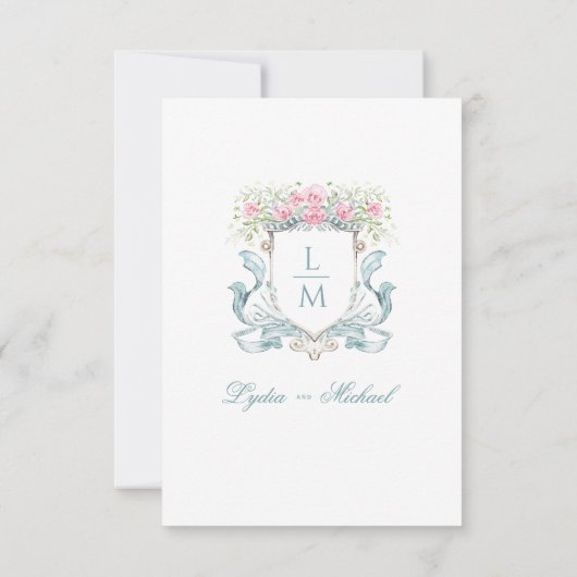 Elegant Roos Crest w / Bow Details Behuizing Kaart (Achterkant)