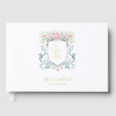 Elegant Roos Crest w / Bow | Monogram bruiloft Gastenboek (Voorkant)