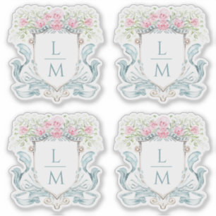 Elegant Roos Crest w / Bow Monogram bruiloft Sticker