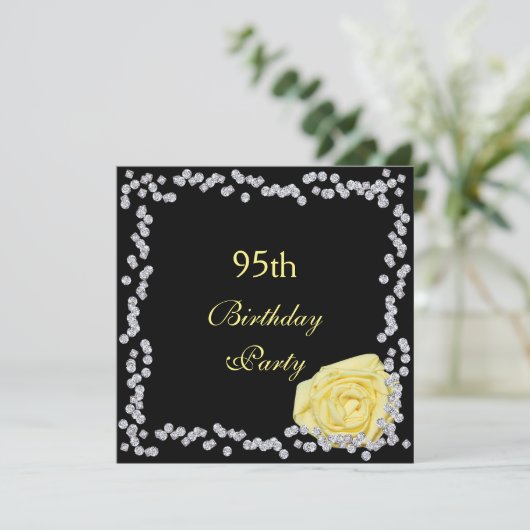 Elegant Roos en diamanten 95ste verjaardag Kaart (Staand voorkant)