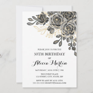 Elegant Roos Flora Black & Gold Verjaardag Kaart