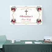 Elegant Roos Floral Gold First Heilige Communie Spandoek (Beurs)