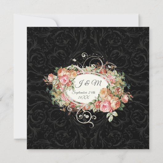 Elegant Roos Floral Muted Black Peach Blush Gold Kaart (Achterkant)