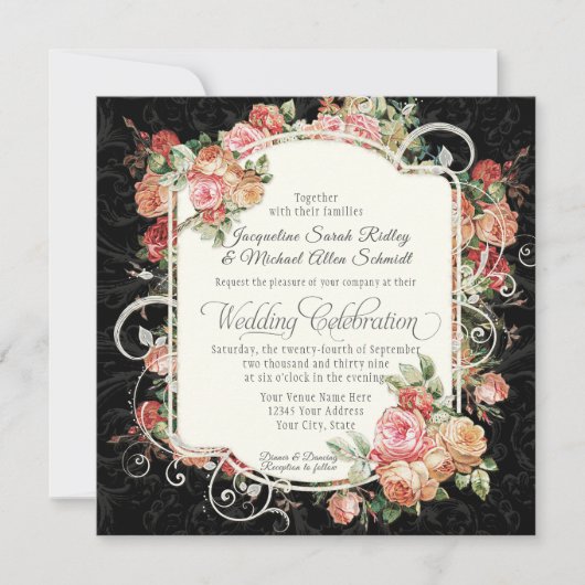 Elegant Roos Floral Muted Black Peach Blush Gold Kaart (Voorkant)