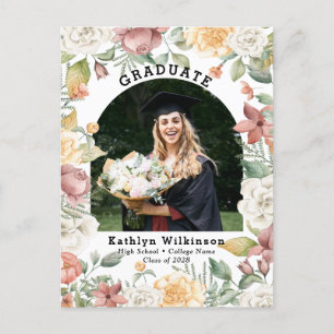 Elegant Roos Floral Photo Afstuderen Invitation Briefkaart