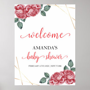 Elegant Roos Floral Sweetheart Baby shower Welkom Poster