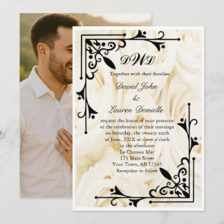 Elegant Roos Foto Monogram Huwelijksuitnodiging Kaart