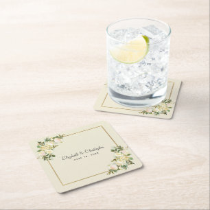 Elegant Roos Gepersonaliseerde bruiloft Waterver Vierkante Kartonnen Onderzetter