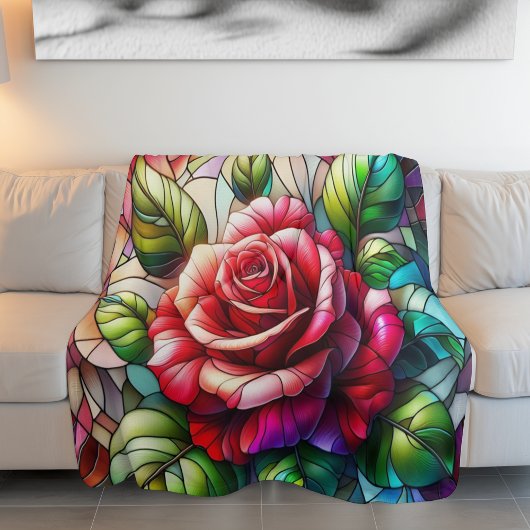 Elegant Roos Glas in lood Effect Fleece Deken