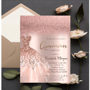 Elegant Roos Glitter Dress Quinceañera Kaart