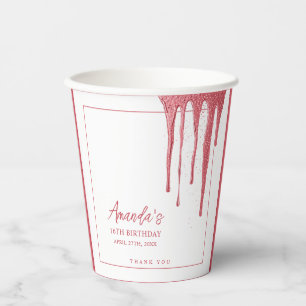 Elegant Roos Glitter Drip Sweet 16 Birthday Papieren Bekers