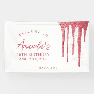 Elegant Roos Glitter Drip Sweet 16 Birthday Spandoek