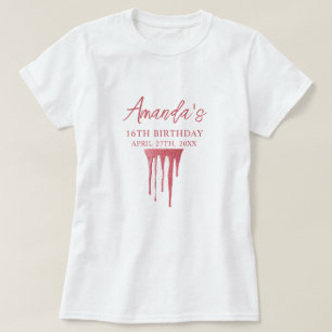 Elegant Roos Glitter Drip Sweet 16 Birthday T-shirt