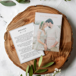 Elegant Roos Gold 2 in 1 Foto - Details bruiloft Folie Uitnodiging