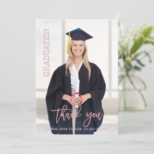 Elegant Roos Gold Afstuderen Hartelijk dank Bedankkaart (Staand voorkant)