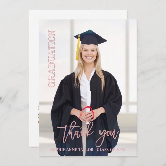 Elegant Roos Gold Afstuderen Hartelijk dank Bedankkaart (Voorkant / Achterkant)