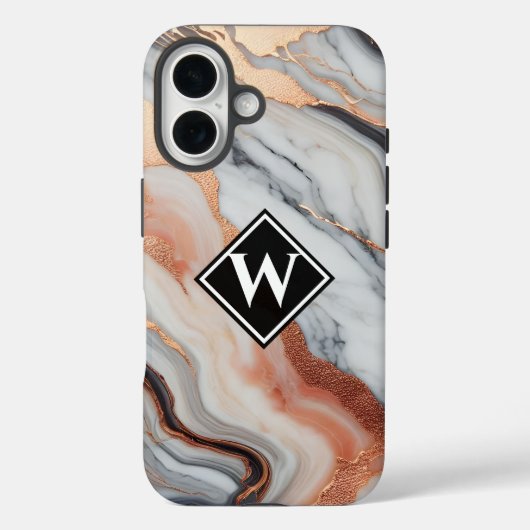 Elegant Roos Gold Black Marmer Monogram Case-Mate iPhone Case (Achterkant)