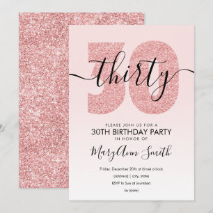 Elegant Roos Gold Blush Glitter 30th Birthday Kaart