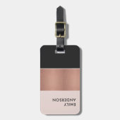 ELEGANT ROOS GOLD BLUSH PINK COPPER BLACK STRIPS BAGAGELABEL (Voorkant verticaal)