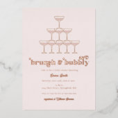 Elegant Roos Gold Brunch & Bubble Vrijgezellenfees Folie Uitnodiging (Voorkant)