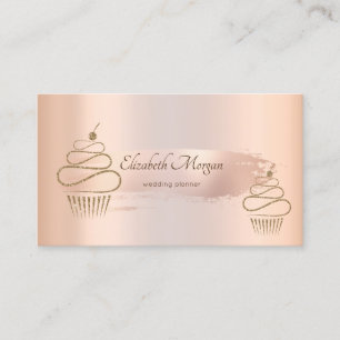 Elegant Roos Gold Brush Stroke, Gold Cupcakes Visitekaartje