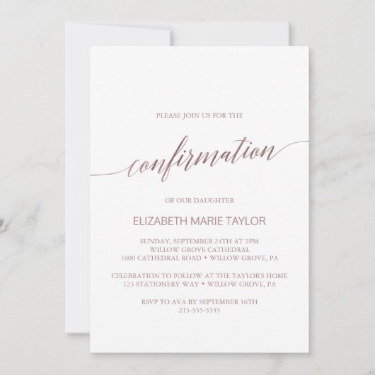 Elegant Roos Gold Calligrafie Bevestiging Kaart (Voorkant)