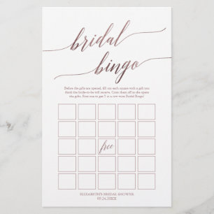 Elegant Roos Gold Calligraphy Bridal Bingo Game Flyer
