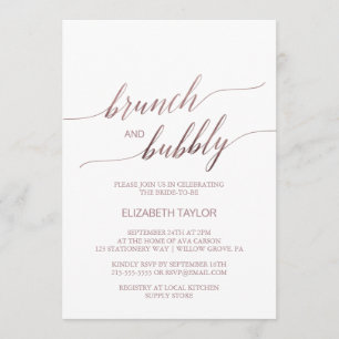 Elegant Roos Gold Calligraphy Brunch & Bubble Kaart