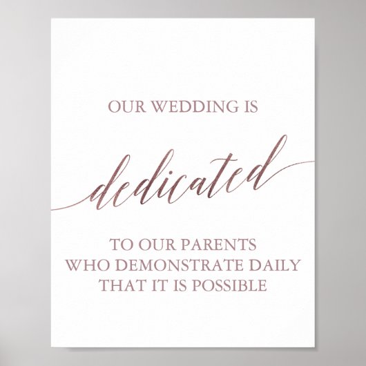 Elegant Roos Gold Calligraphy Dediction Sign Poster (Voorkant)