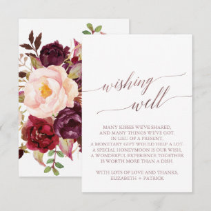 Elegant Roos Gold Calligraphy Floral Wishing Well Informatiekaartje