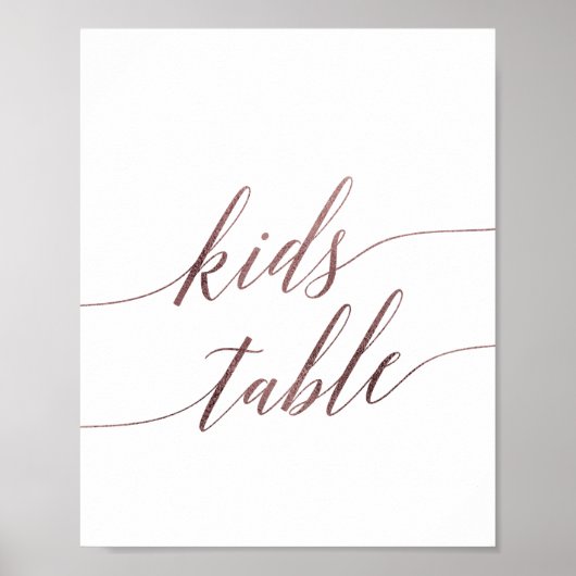 Elegant Roos Gold Calligraphy Kinder Table Sign Poster (Voorkant)