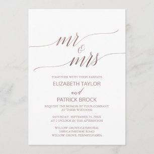 Elegant Roos Gold Calligraphy Mr & Mrs Wedding Kaart