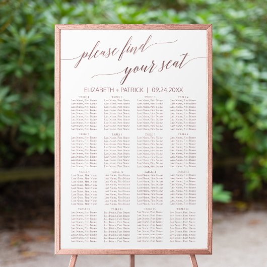 Elegant Roos Gold Calligraphy Seating Chart Poster