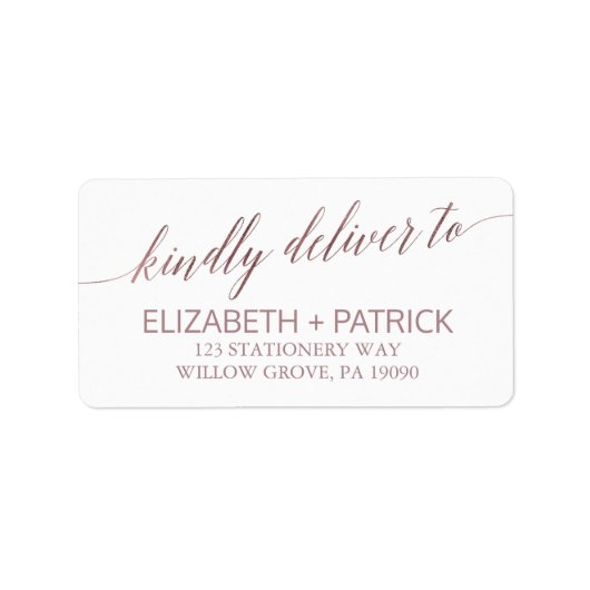 Elegant Roos Gold Calligraphy Wedding Etiket (Voorkant)