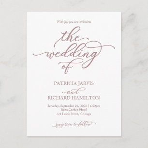 Elegant Roos Gold Calligraphy Wedding Invitation Briefkaart