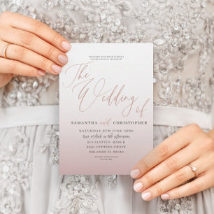 Elegant Roos Gold Calligraphy Wedding Invitation Kaart
