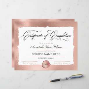 Elegant Roos Gold Certificate of Complement Award