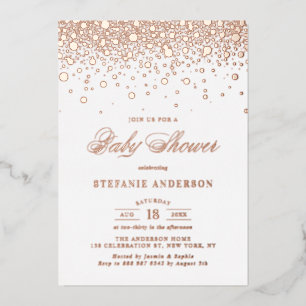 Elegant Roos Gold Confetti Stip Baby shower Folie Uitnodiging