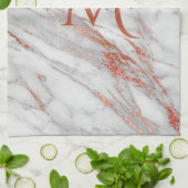 Elegant Roos Gold Copper White marble Monogram Theedoek (Gevouwen)
