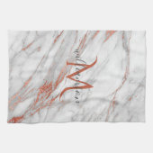 Elegant Roos Gold Copper White marble Monogram Theedoek (Horizontaal)