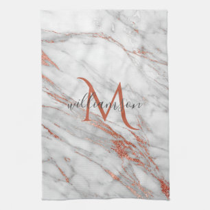 Elegant Roos Gold Copper White marble Monogram Theedoek