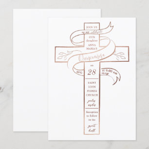 Elegant Roos Gold Cross Ribbon Quinceañera Kaart