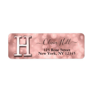 Elegant Roos Gold Custom Monogram Etiket