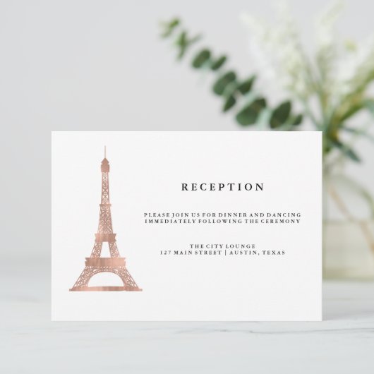 Elegant Roos Gold Eiffel Tower Weddenschap Informatiekaartje (Staand voorkant)
