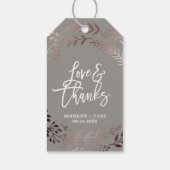 Elegant Roos Gold en grijs "Love & Bedankt Wedding Cadeaulabel (Achterkant)