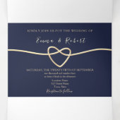 Elegant Roos Gold en marineblauw huwelijk Drieluik Uitnodiging (Binnenkant midden)