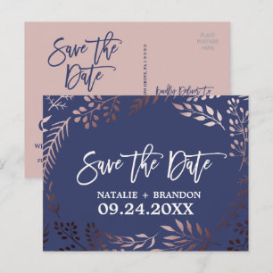 Elegant Roos Gold en marineverbinding bewaren de d Aankondigingskaart